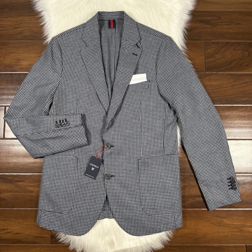 Cremieux Moon Fabric Houndstooth Blazer Jacket Size Medium Wool Cotton Cashmere